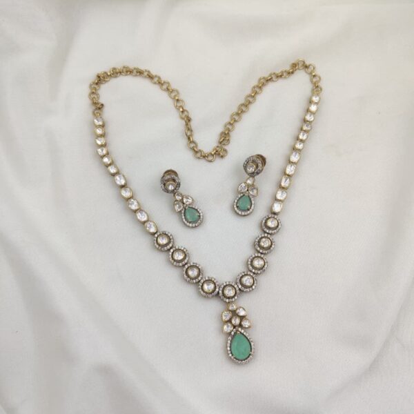 Emerald Infused Moissanite Polki Necklace